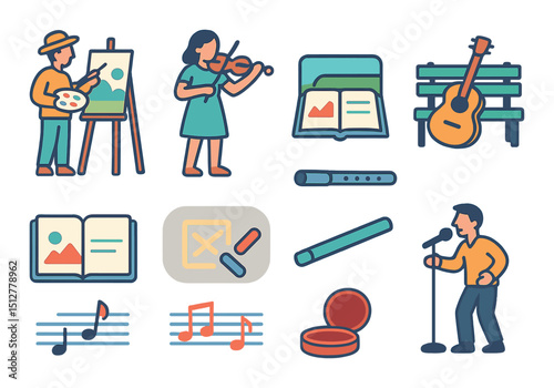 Art and music flat icon set. creative and artistic design elements included