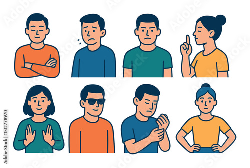 Confidence and emotion icon set in linear style. expressive and composure symbols