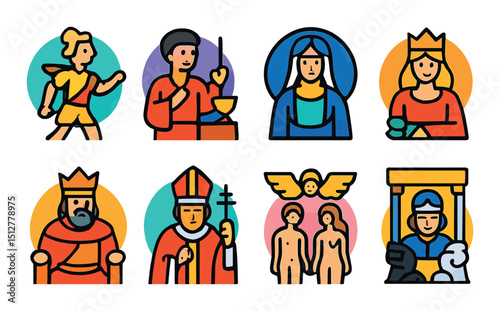 Tarot and divination flat icon set. mystic symbols and fortune-telling illustrations
