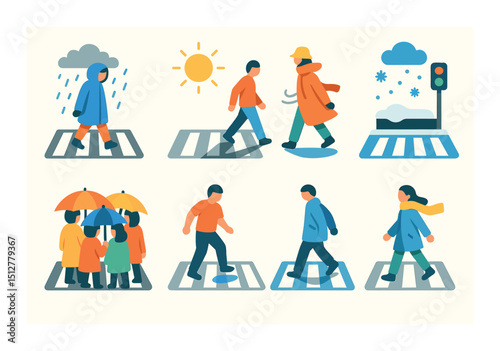 Weather and seasons flat icon set. climate and temperature icons collection