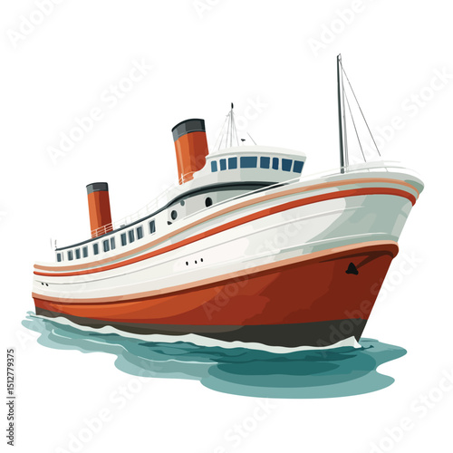 Detailed Ship Boat Vehicle Vector Illustration Isolated on White Background for Design Projects