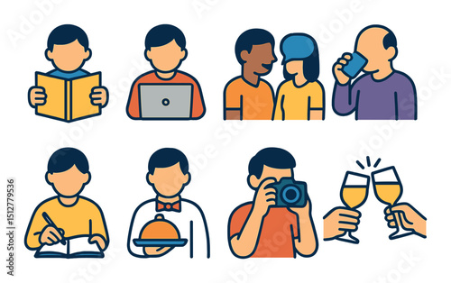 Customer activity flat icon set. user interaction and engagement symbols