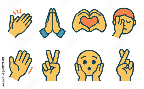 Emotional gesture icon set in flat style. expressive hand signs and symbols