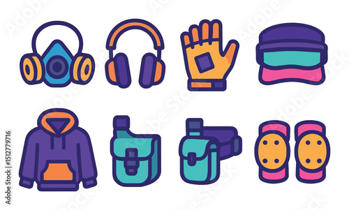 Graffiti and street art icon set. flat style urban and hip hop culture symbols