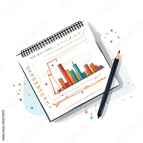 Professional Analysis: Statistical Report with Pencil Scribbles Vector Illustration