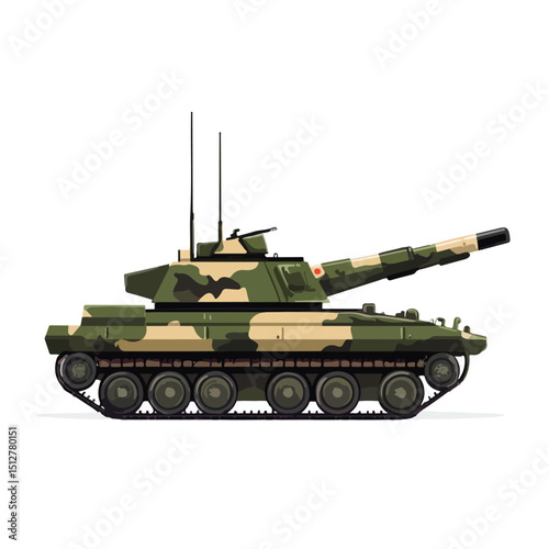 Detailed Vector Illustration of Tank Military Force and Nuclear Balice in Action