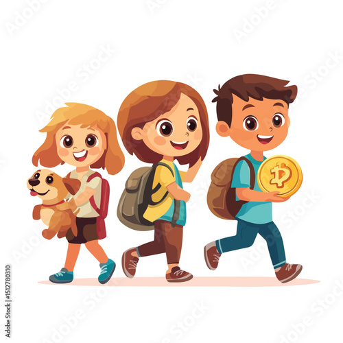 Professional Image of Three Young Little Kids; Girl Carrying a Dog, Boy Holding a Toy; Lifestyle Concept