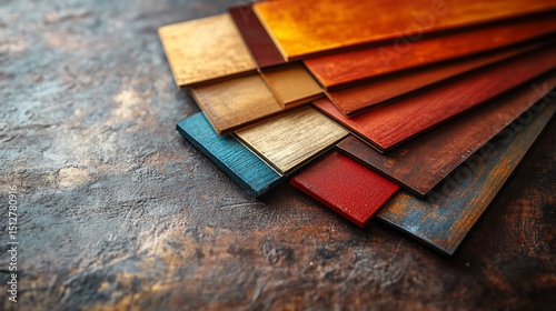 Arrangement of stained wooden swatches offering a rustic color spectrum
