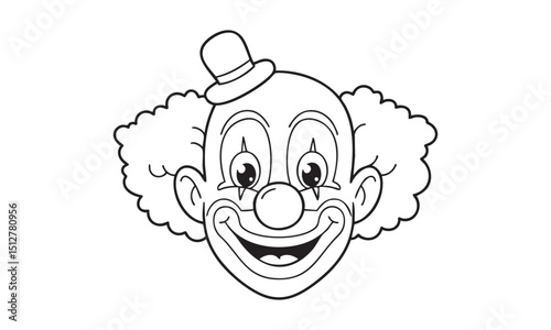 Cheerful clown head with top hat and big smile