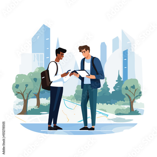 Professional Young Men Utilizing Smartphone with GPS Application for Navigation and Location Tracking