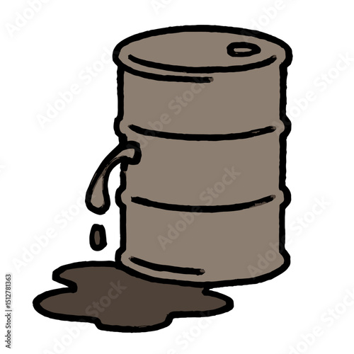 Leaking oil barrel cartoon illustration isolated on white background