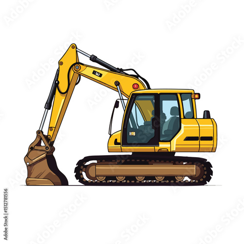 Professional Construction Backhoe Vehicle Machinery Isolated Side View Illustration