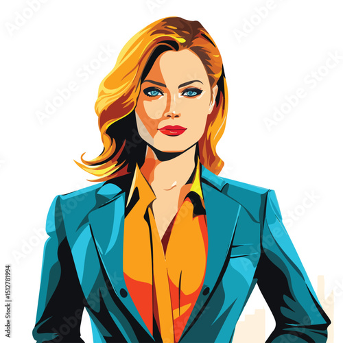 Professional Executive Business Woman in Cartoon Pop Colors Vector Illustration