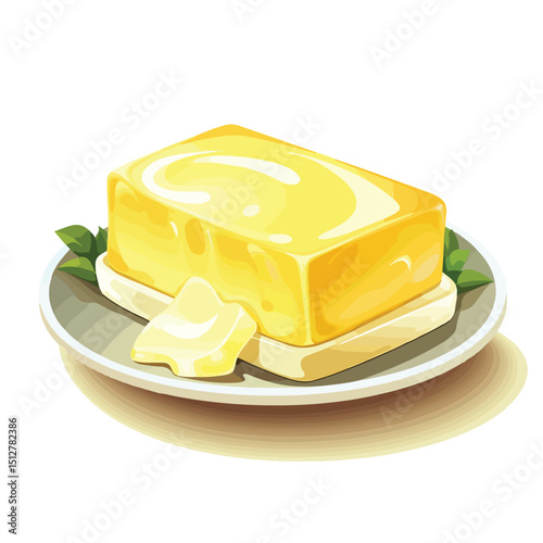 Professional High-Quality Image of Fresh Organic Butter on Gourmet Yellow Plate Icon
