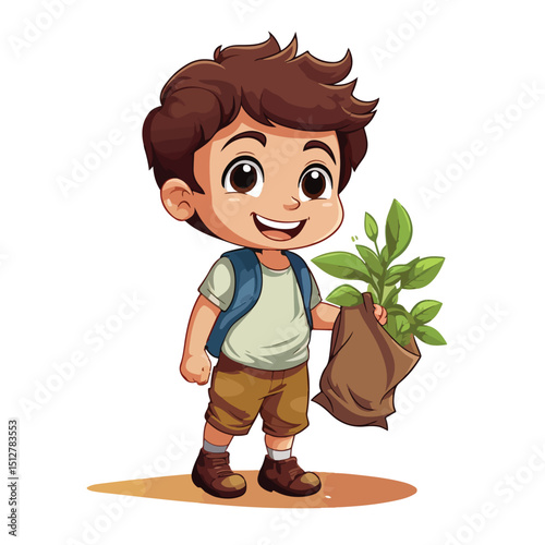 Young Child Planting and Learning with Grow Bag - Educational and Gardening Concept