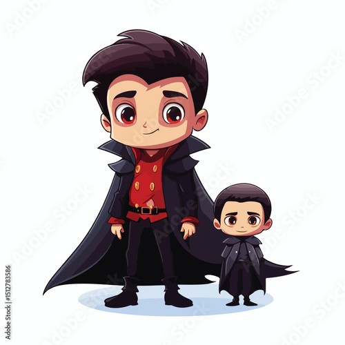 Adorable Little Boy Dressed as Dracula Head Character Vector Illustration
