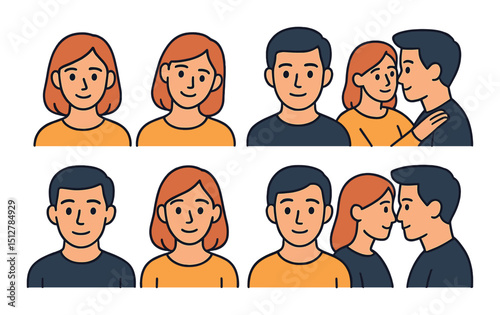 Empathetic eye contact icon set. simple and engaging flat style symbols