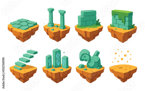 Ancient ruins flat icon set. archaeological site and relic themed symbols