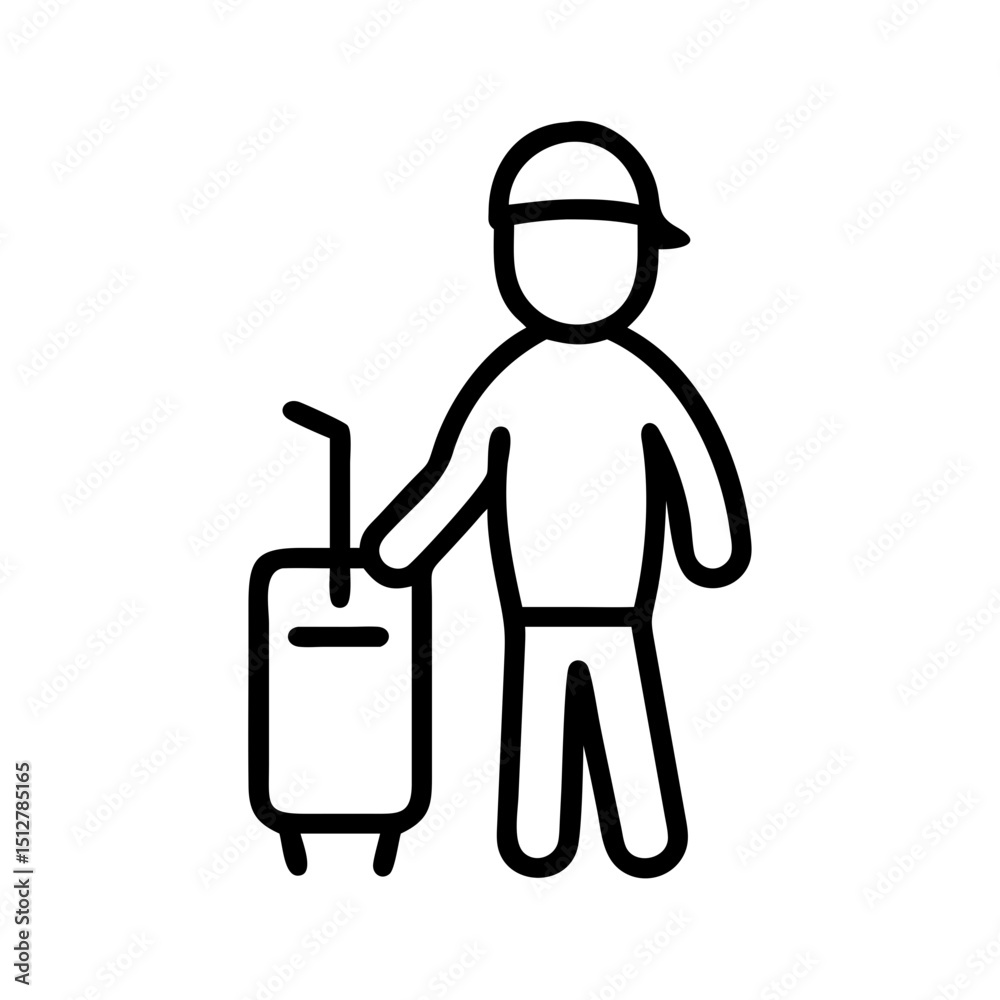 Ícone minimalista PNG viajante com mala
