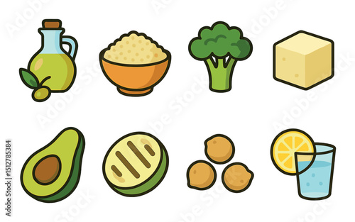 Healthy cooking flat icon set. simple culinary and food preparation symbols