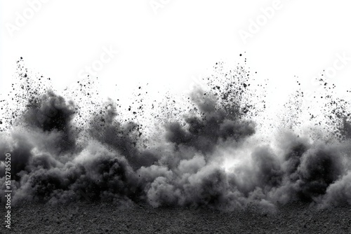 Black dust explosion isolated on white background