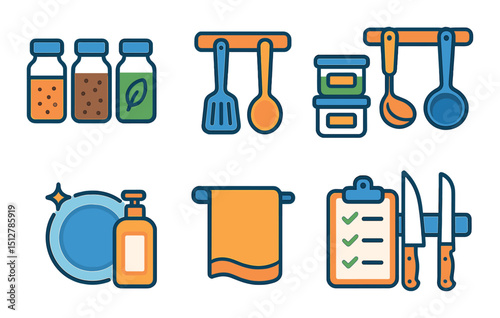 Modern kitchen flat icon set. cooking and culinary design symbols