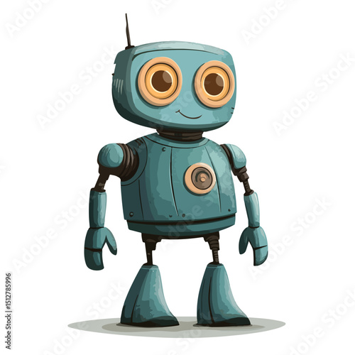 Professional Robot Funny Cartoon Vector Illustration Isolated - Creative Design Concept for Digital Marketing Materials and Children's Books