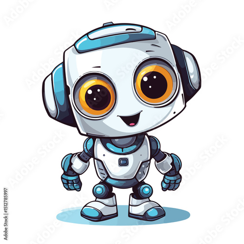 Colorful Cartoon Robot Character Isolated on White Background Vector Illustration