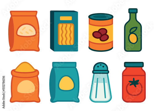 Pantry icon set in flat style. kitchen and grocery food symbols for organization