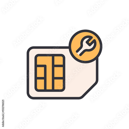 Stylized Sim Card Icon With Wrench Symbol For Repair Or Setting
