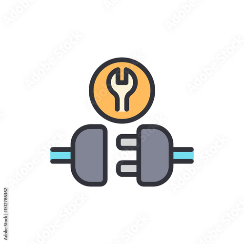 Electrical Repair And Maintenance Symbol With Plug And Wrench Icon