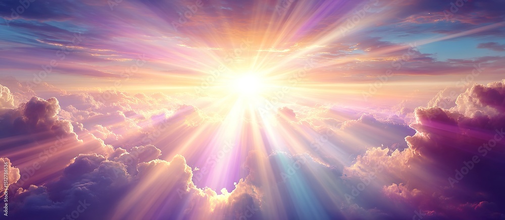 Fototapeta premium Radiant Sunset Sky With Sunbeams