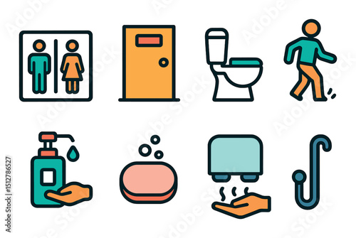 Modern restroom icon set: flat style bathroom and hygiene symbols