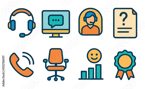 Call center icon set in flat style. customer service and support graphics