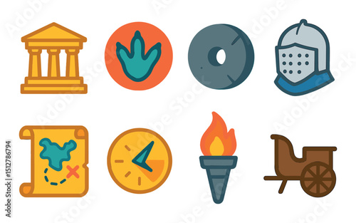 Time travel linear icon set. journey, history, and exploration symbols