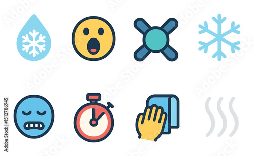 Cold shower flat icon set. refreshing and water symbols for digital use