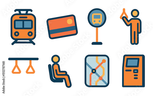 Transit and travel flat icon set. transportation and commuting symbols