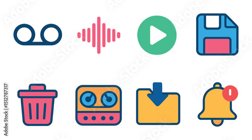 Voicemail setup flat icon set: messaging, notification, communication symbols
