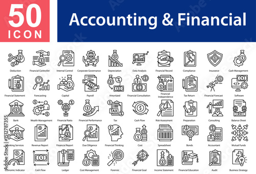 Accounting & Financial Icon Collection and Symple Concept Outline vector