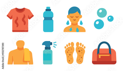Post-workout silhouette icon set. fitness recovery and hygiene symbols
