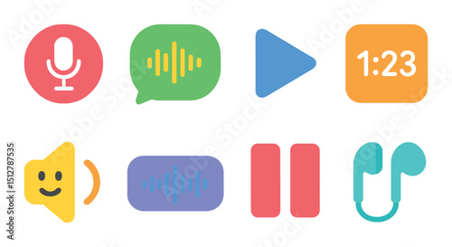 Modern voice flat icon set. communication, audio, and messaging symbols