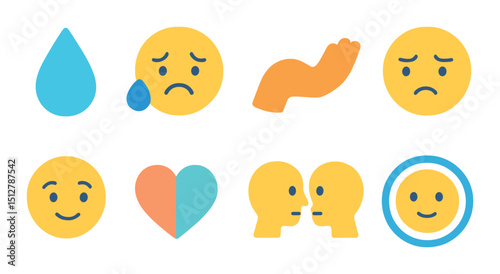 Emotional awareness icon set. flat style symbols for feeling and empathy recognition