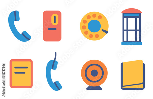 Retro phone booth icon set. vintage communication and telephone symbols in flat style