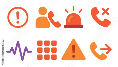 Emergency call icon set in flat style. alert and notification symbols for quick response