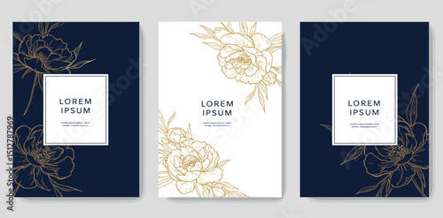 Vector set of gold on dark line luxury labels, leaf elegant package. Wine box design, jewelry nature background, posters, wallpaper, cards, wedding