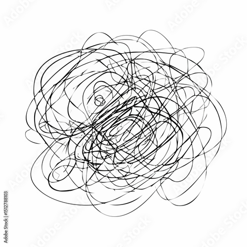 A chaotic tangle of black lines fills the canvas in a high-contrast abstract scene.