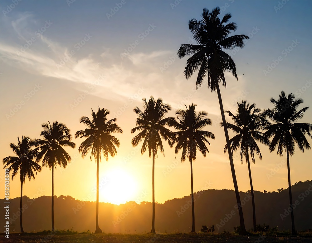 Obraz premium Silhouette palm trees at sunset