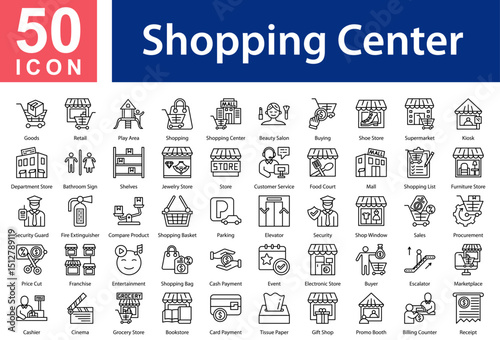 Shopping Center Icon Collection and Symple Concept Outline vector