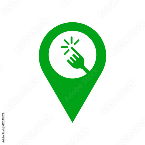 Minimal online food click logo with fork and pin marker map icon