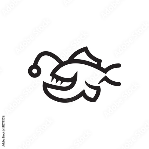 Minimal Angler fish logo line vector deep ocean